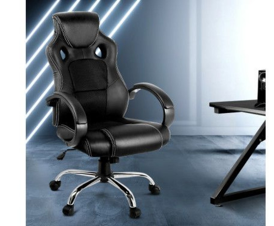 Furnishings * | Home Office Design Racing Style Pu Desk Chair Black Best Quality