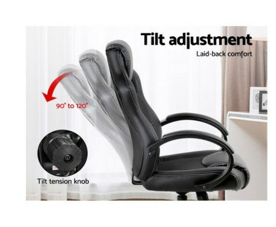 Furnishings * | Home Office Design Racing Style Pu Desk Chair Black Best Quality