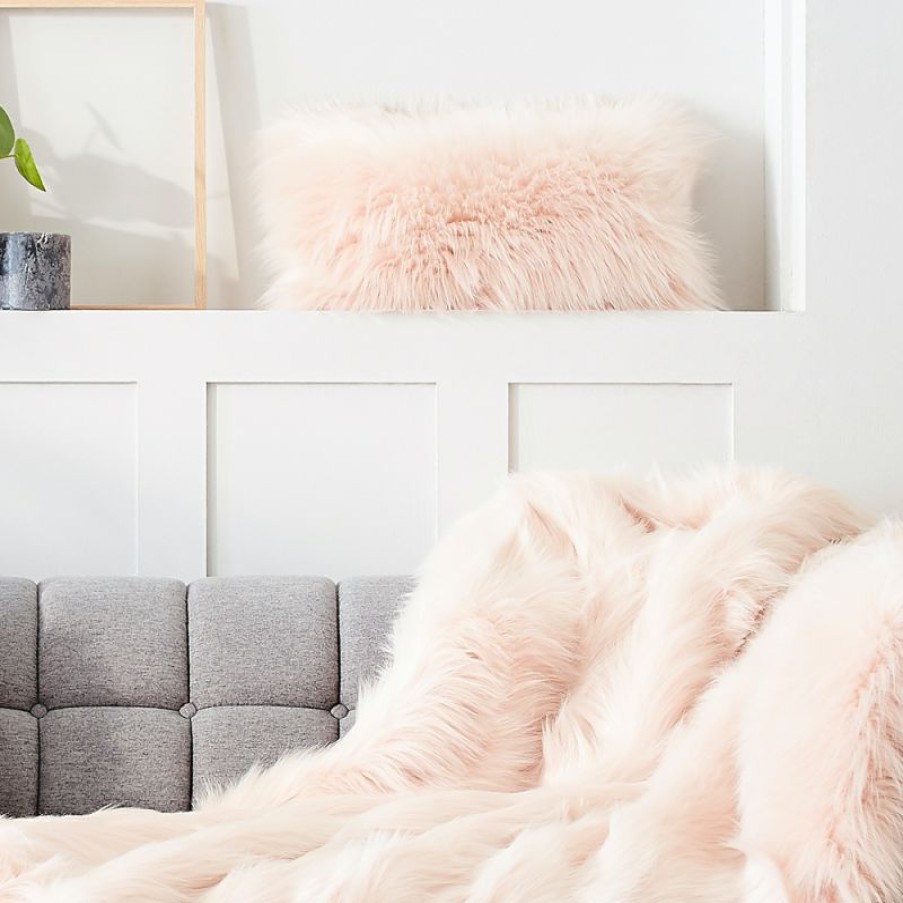 Furnishings * | Evelyne Prelonge Faux Fur Cushion Himalaya Blush 28X48Cm Affordable Price