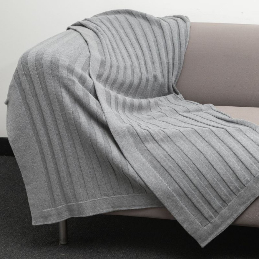 Furnishings * | Bemboka Pure Soft Combed Cotton Throw Flat Rib Grey Fire Sale