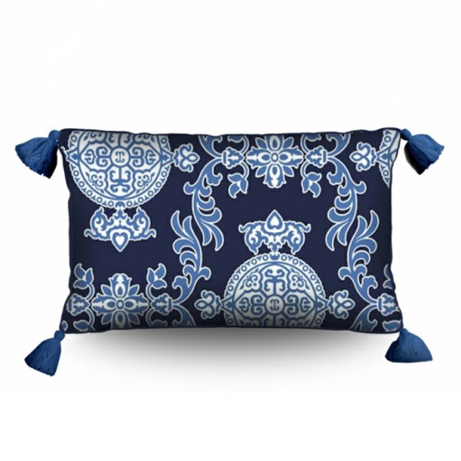 Furnishings * | Stuart Membery Home Mahjong Storm Blue Lumbar Cushion Best Quality