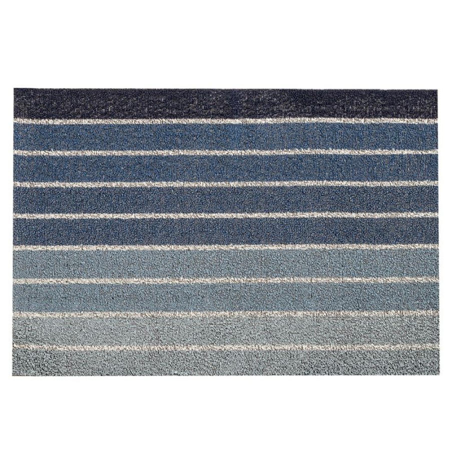 Furnishings * | Chilewich Block Stripe Indoor/Outdoor Mat Denim 46X71Cm Top Selling