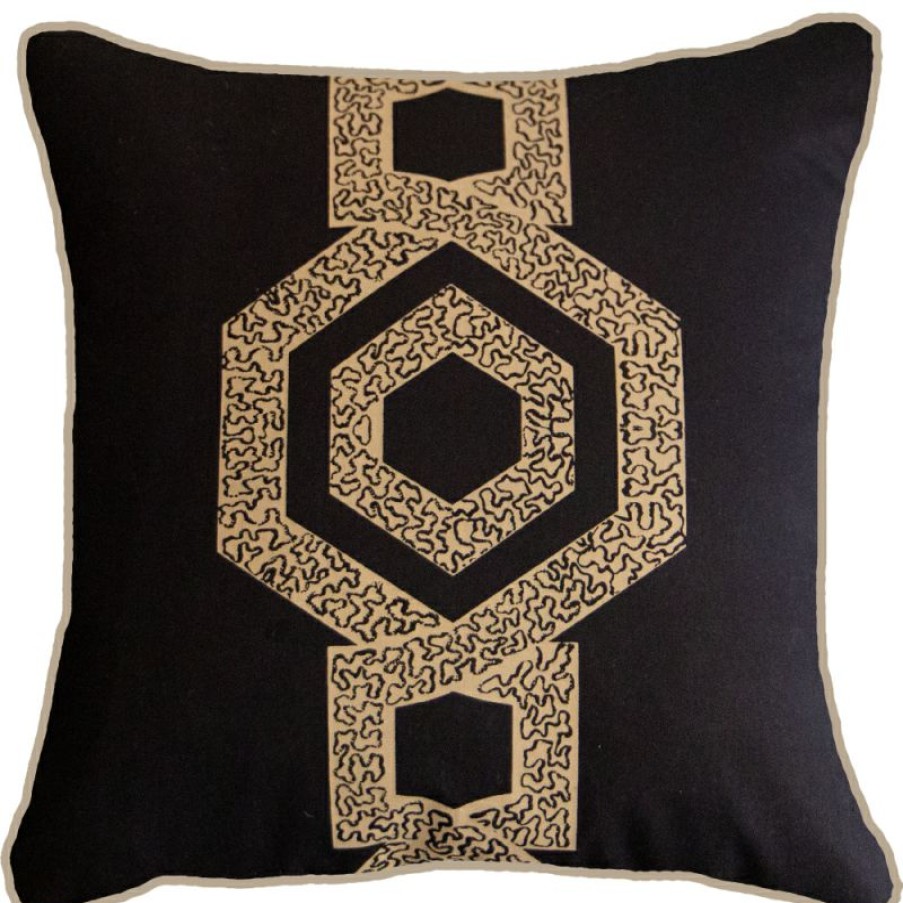 Furnishings * | Bandhini Inter Hexagon Scroll Sash Black Cushion 55X55Cm Cut Price