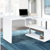 Furnishings * | Home Office Design Rotary Corner Desk Bookshelf White At Low Price