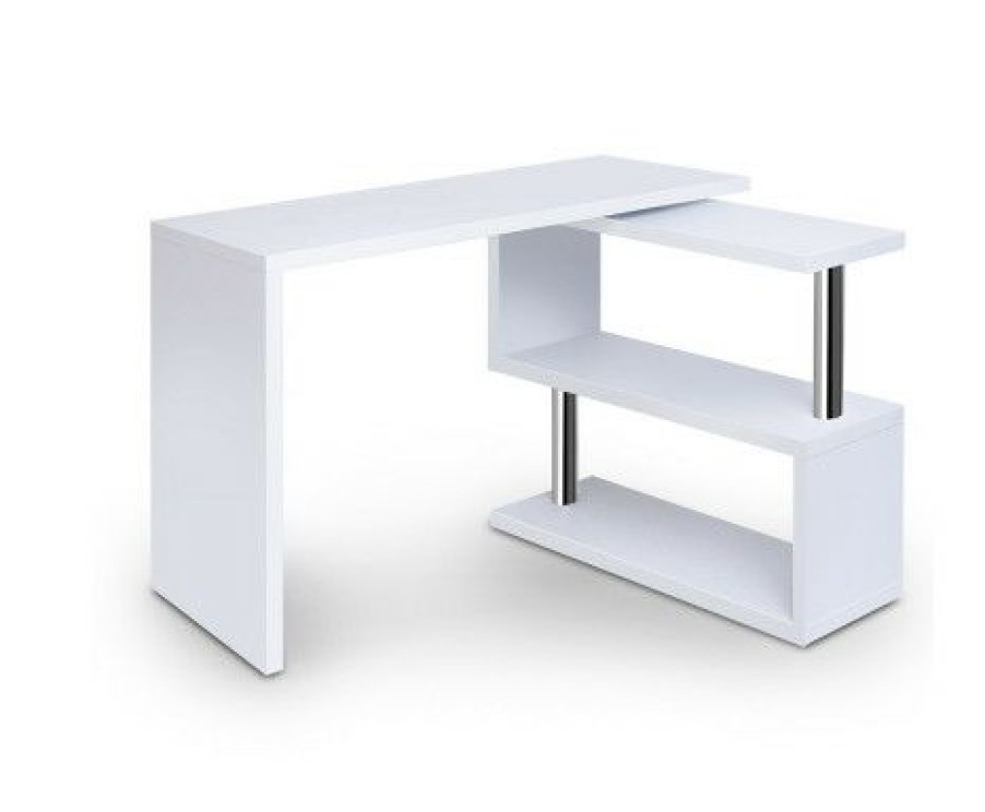 Furnishings * | Home Office Design Rotary Corner Desk Bookshelf White At Low Price