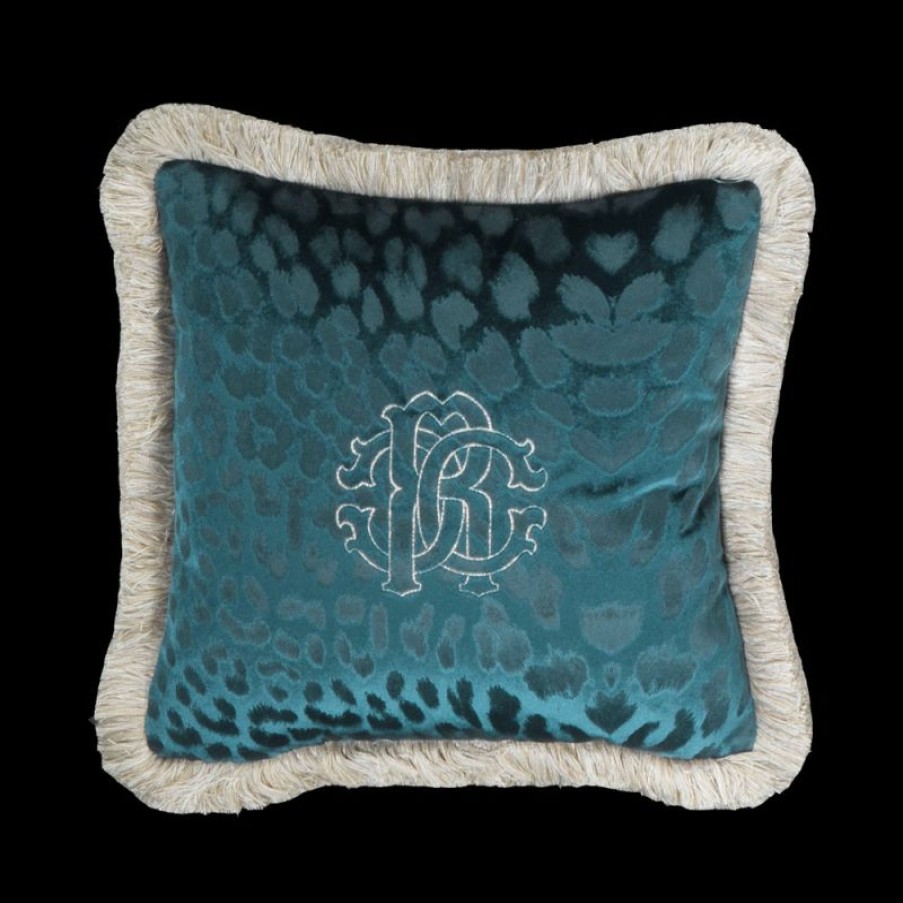 Furnishings * | Roberto Cavalli Monogram Cushion Teal Green 40X40Cm Shop