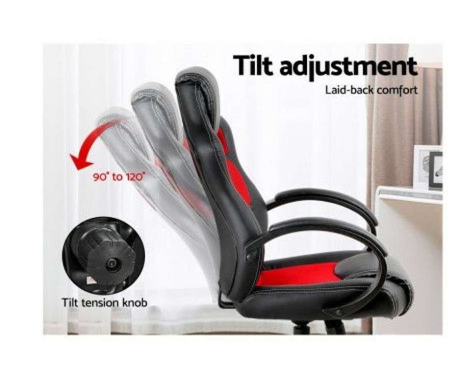 Furnishings * | Home Office Design Racing Style Pu Desk Chair Red Clearance