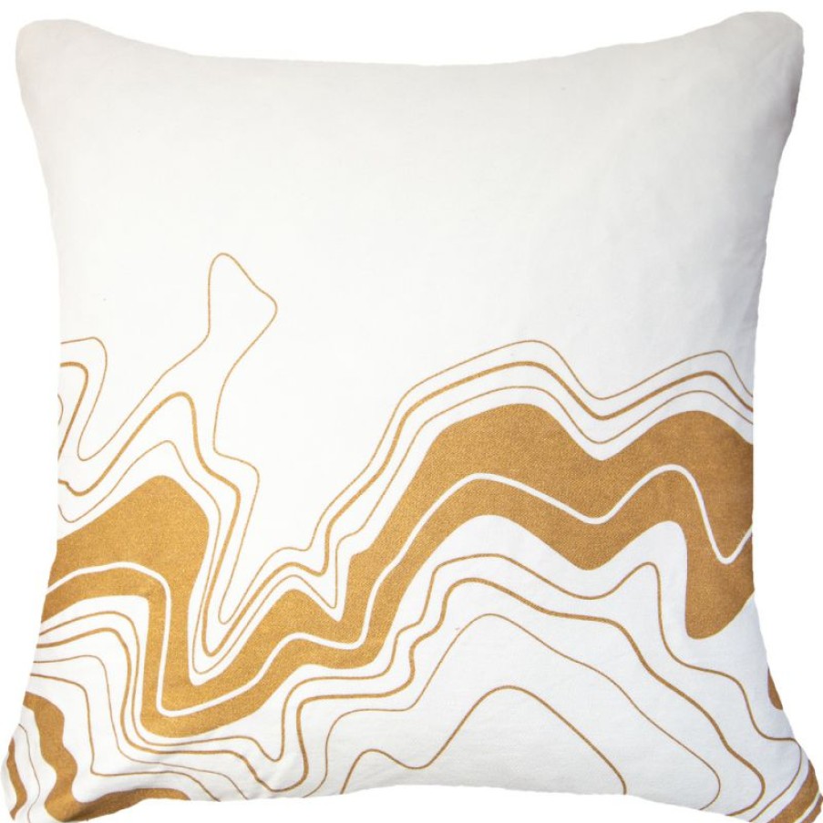 Furnishings * | Bandhini Earth Latitude White Gold Cushion 55X55Cm Nice Style