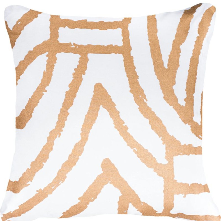 Furnishings * | Bandhini Earth File White & Gold Cushion 55X55Cm Affordable Price