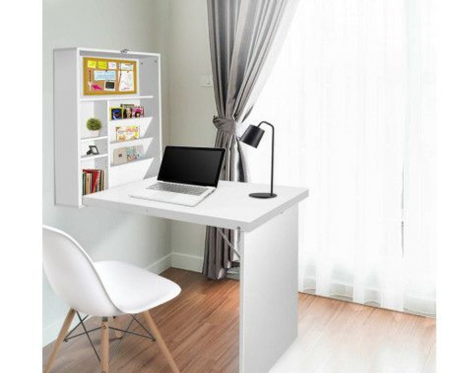 Furnishings * | Home Office Design Foldable Desk With Bookshelf White Affordable Price