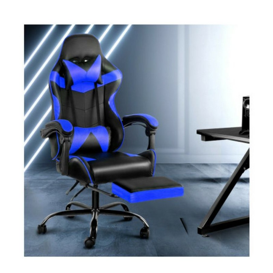 Furnishings * | Home Office Design Reclining Chair With Footrest Blue Best Quality