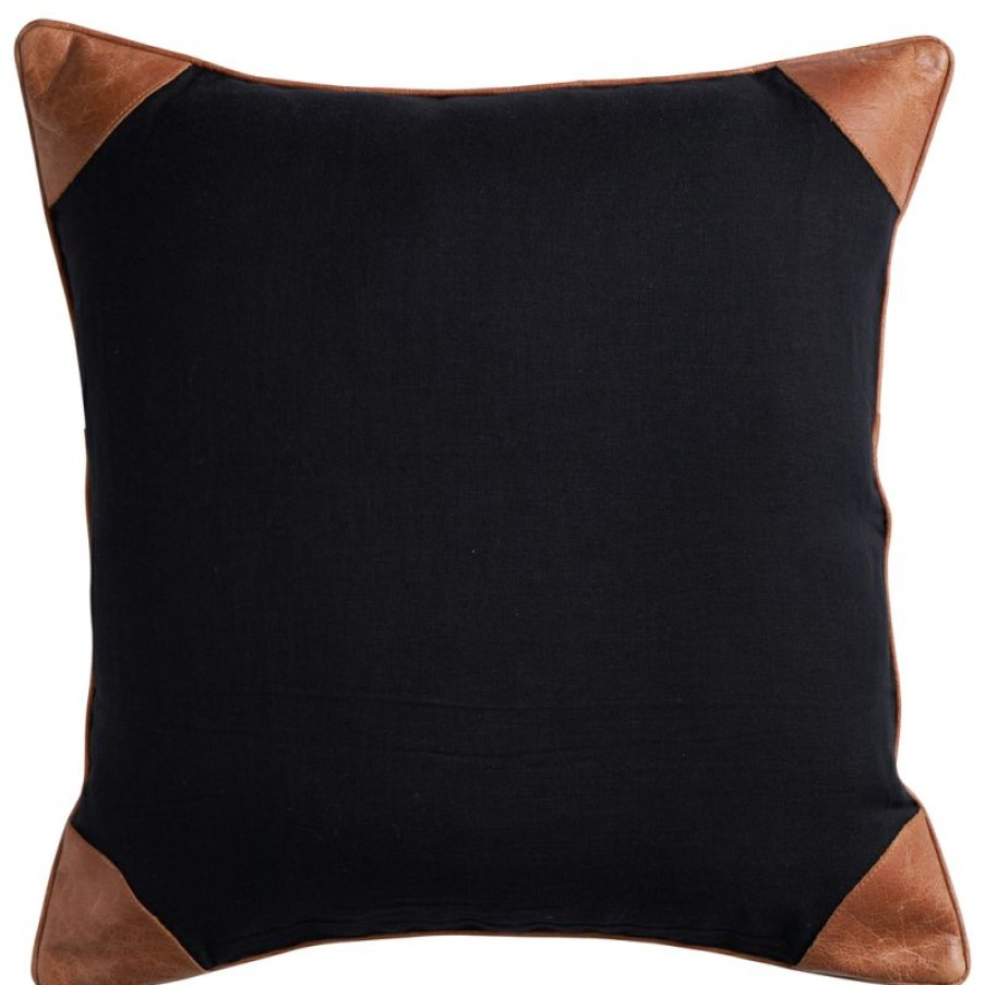 Furnishings * | Paloma Leather Linen Edge Cushion Navy 50X50Cm Fire Sale