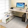 Furnishings * | Home Office Design Rotary Corner Desk Bookshelf Brown Latest Fashion