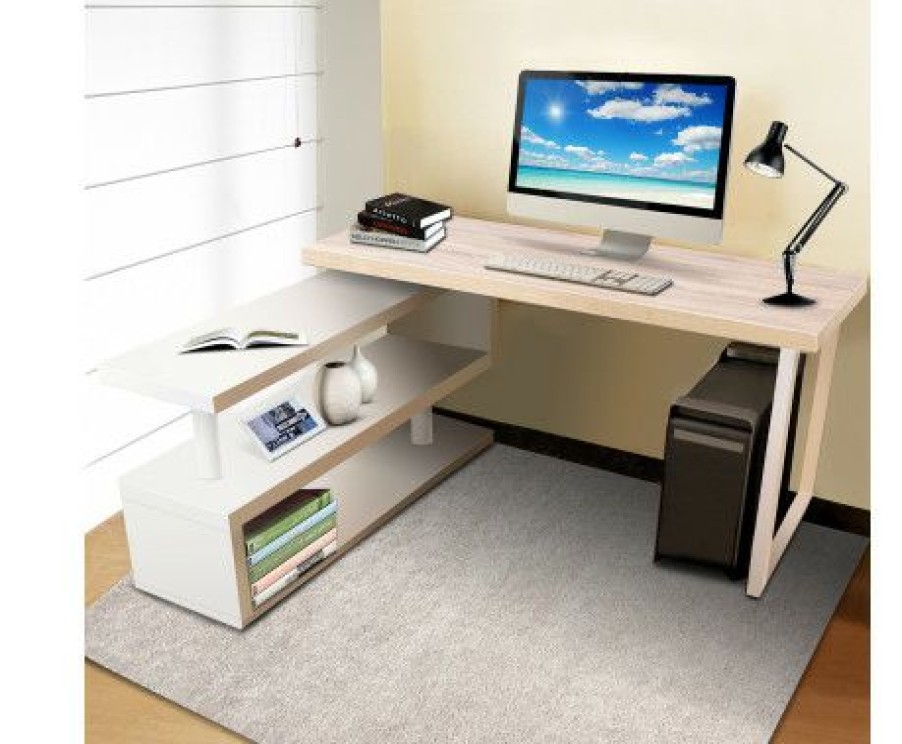 Furnishings * | Home Office Design Rotary Corner Desk Bookshelf Brown Latest Fashion