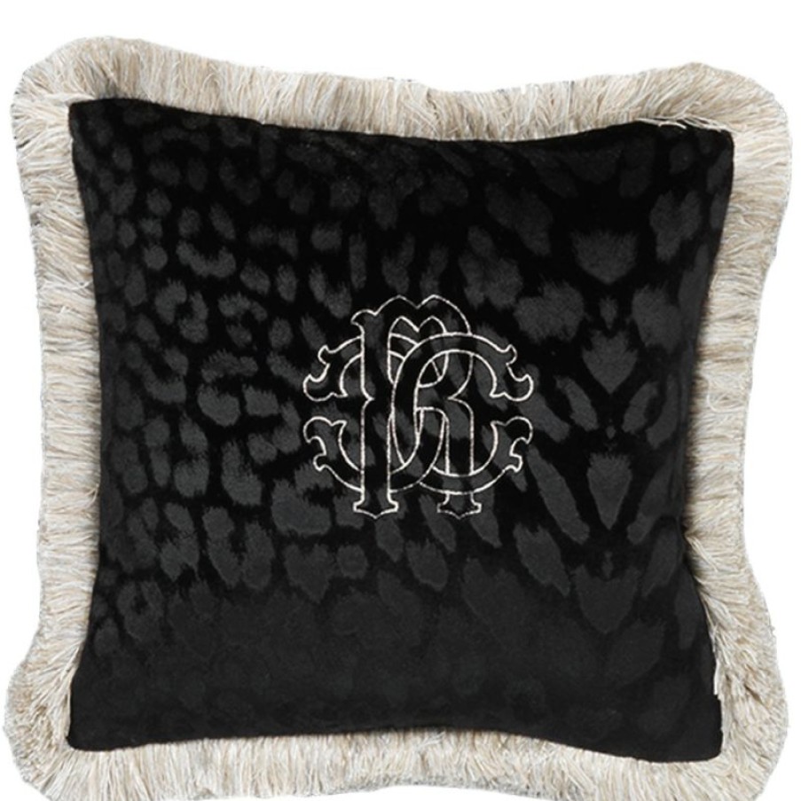 Furnishings * | Roberto Cavalli Monogram Cushion Black 60X60Cm Excellent Quality