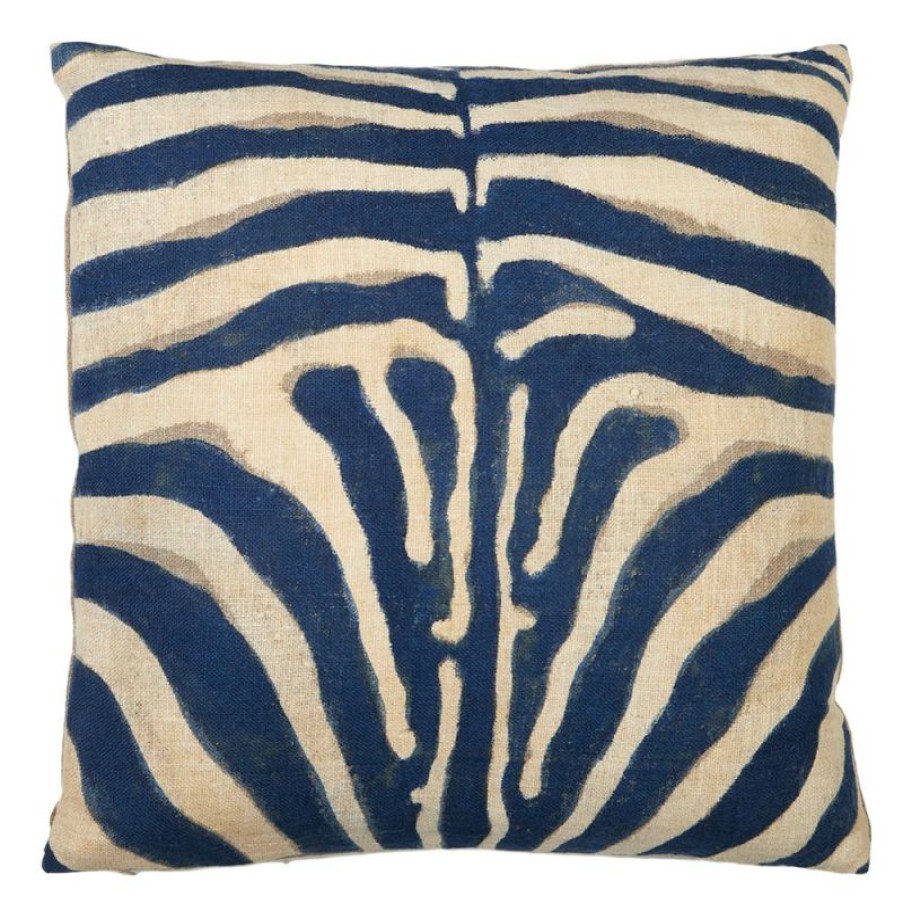 Furnishings * | Dransfield & Ross Hand Painted Zebra Navy Cushion 58X58Cm Clearance