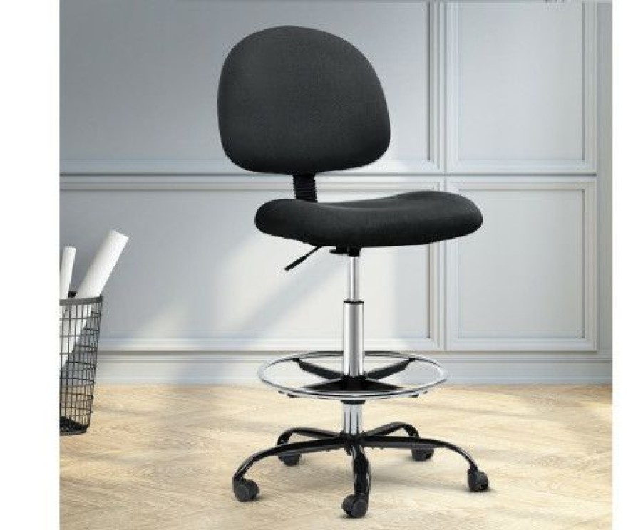 Furnishings * | Home Office Design Veer Drafting Stool Fabric Chair Black Latest Fashion