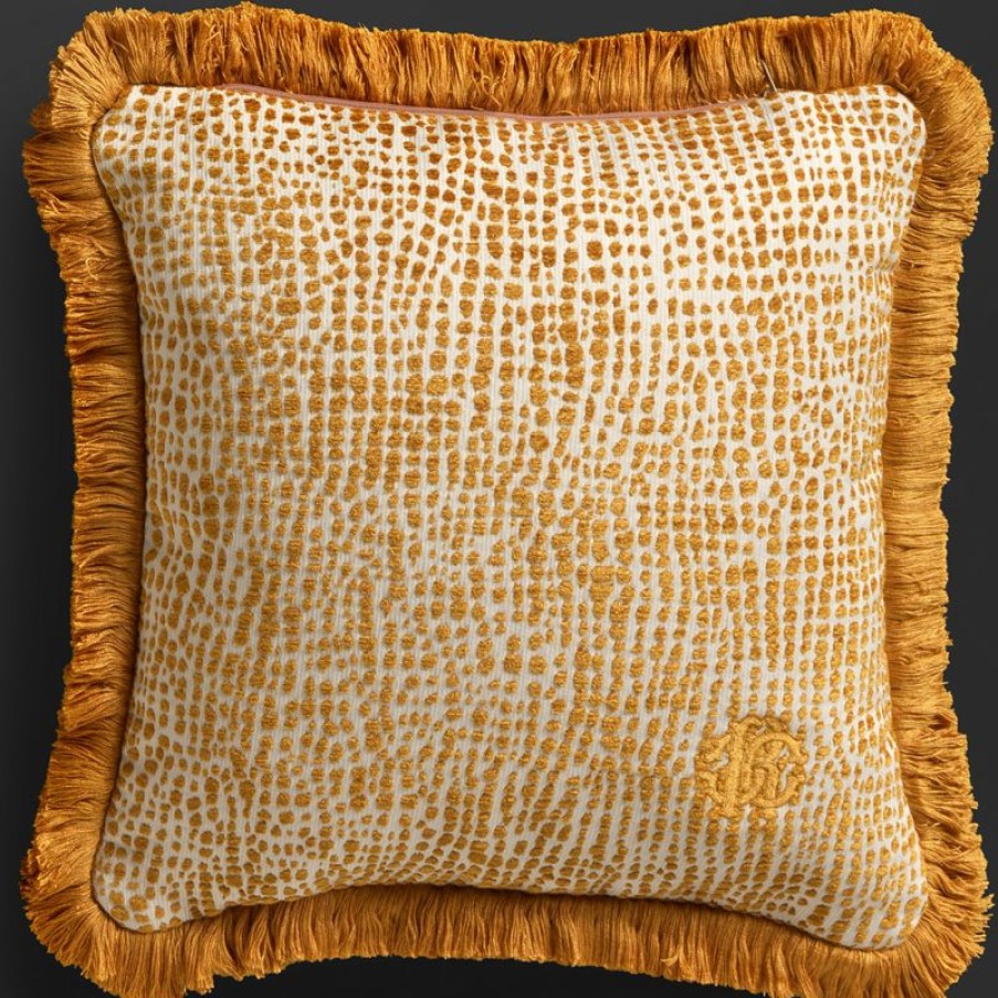 Furnishings * | Roberto Cavalli Skin Velvet Cushion Gold 60X60Cm Affordable Price