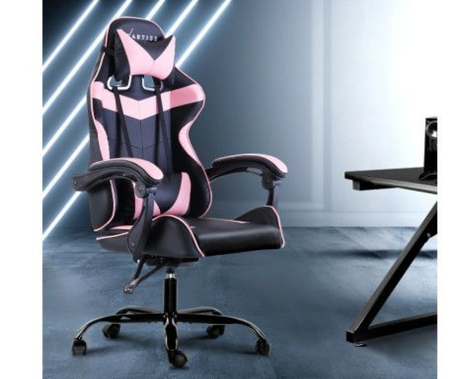 Furnishings * | Home Office Design Chair Recliner Pu Black Pink Clearance