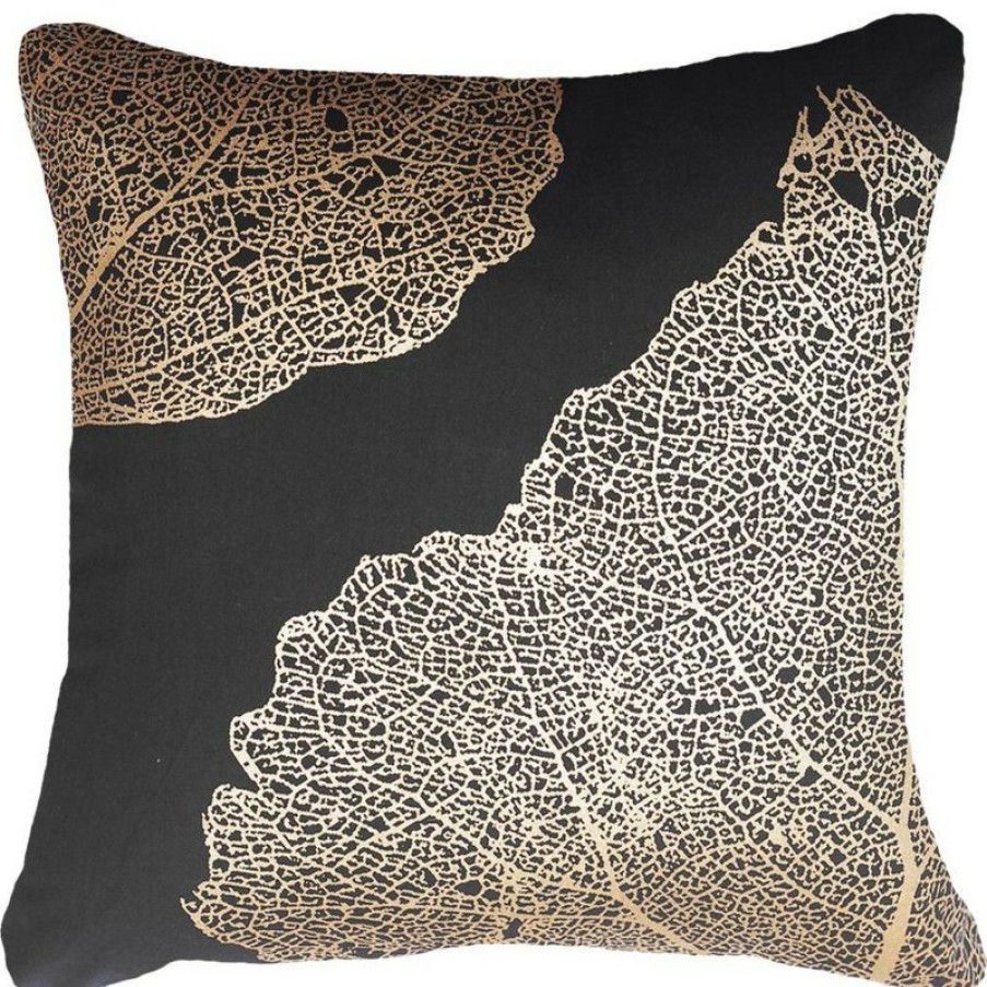 Furnishings * | Bandhini Bone Leaf Black Cushion 55X55Cm On Sale