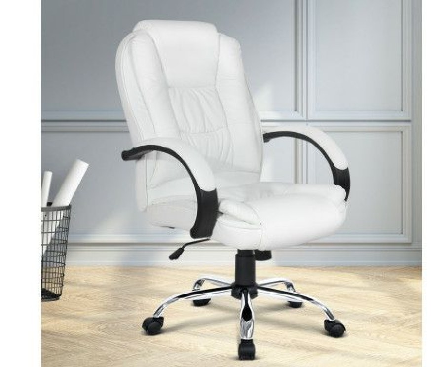 Furnishings * | Home Office Design Pu Padded Desk Chair White New Arrivals