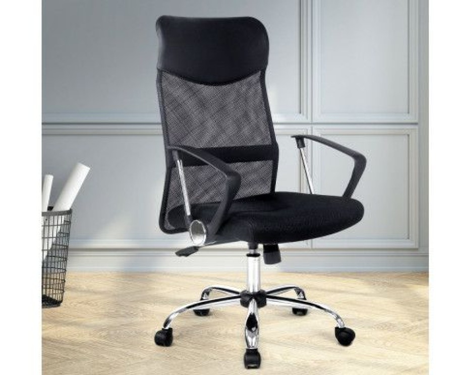 Furnishings * | Home Office Design Pu Mesh High Back Chair Black Latest Fashion