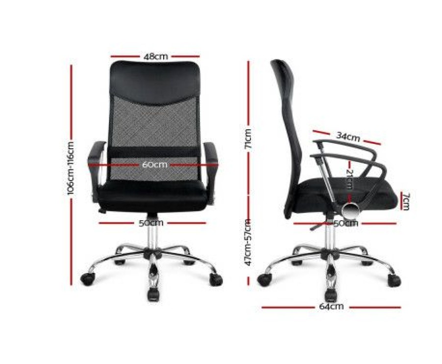 Furnishings * | Home Office Design Pu Mesh High Back Chair Black Latest Fashion