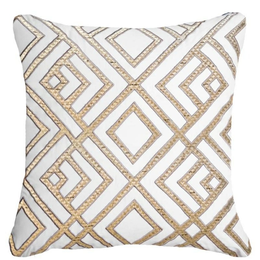 Furnishings * | Bandhini Shoowa Arrow White Cushion 55X55Cm Nice Style