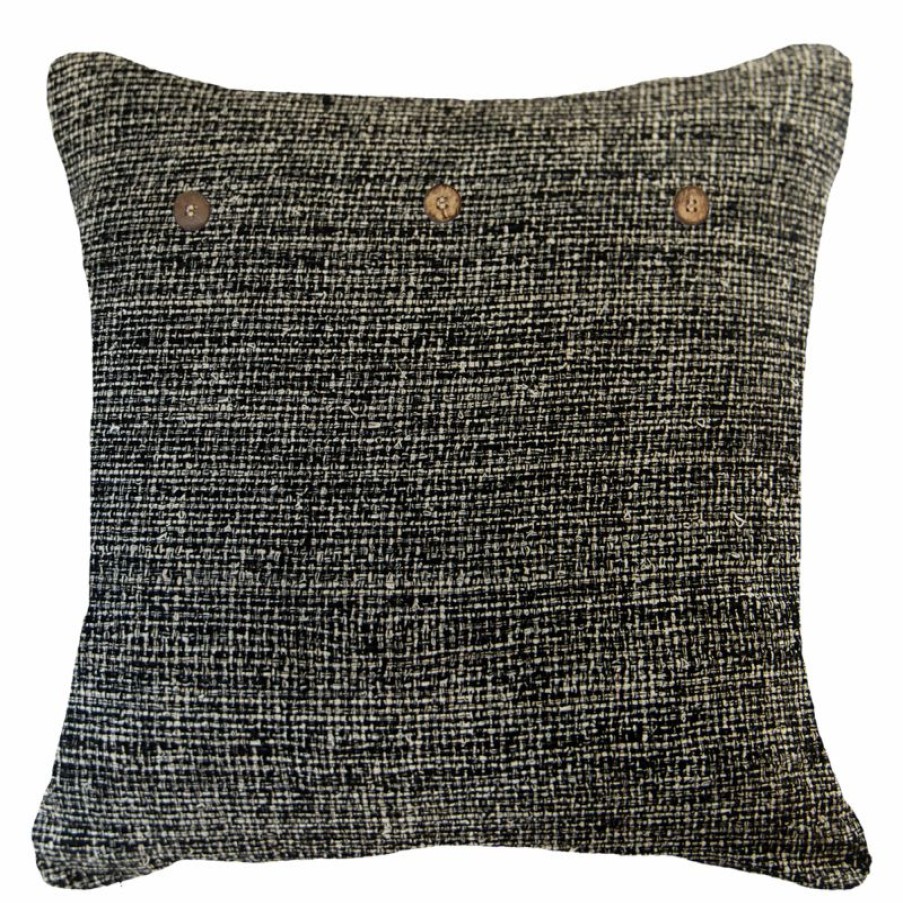 Furnishings * | Bandhini Weave Tweed Chester Black Cushion 55X55Cm Cheaper