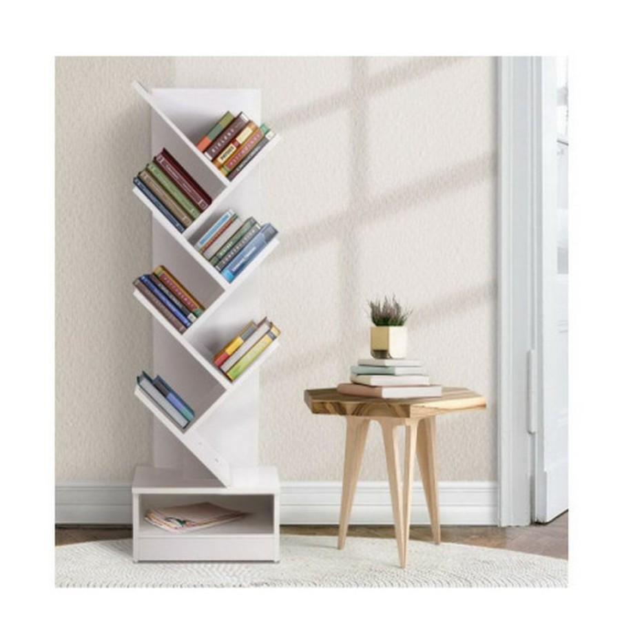 Furnishings * | Home Office Design 7-Shelf Tree Book Storage Rack White Latest Fashion