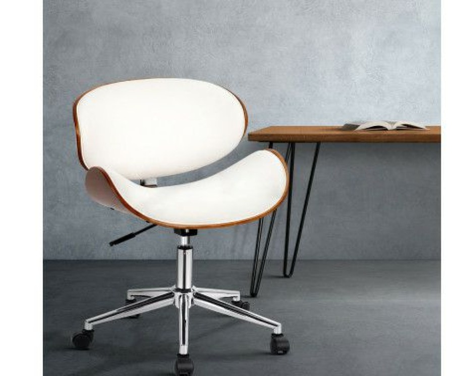 Furnishings * | Home Office Design Wooden & Pu Desk Chair White Promotions