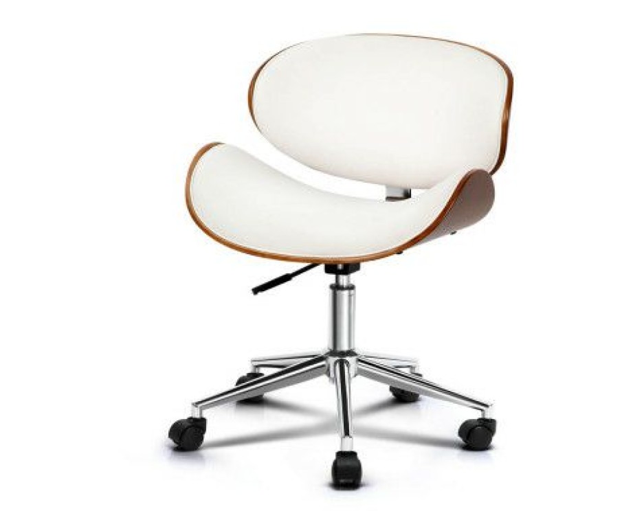 Furnishings * | Home Office Design Wooden & Pu Desk Chair White Promotions