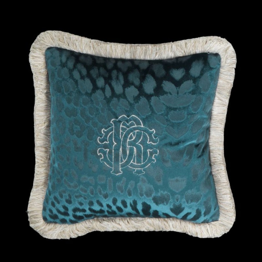 Furnishings * | Roberto Cavalli Monogram Cushion Teal Green 60X60Cm New Collections