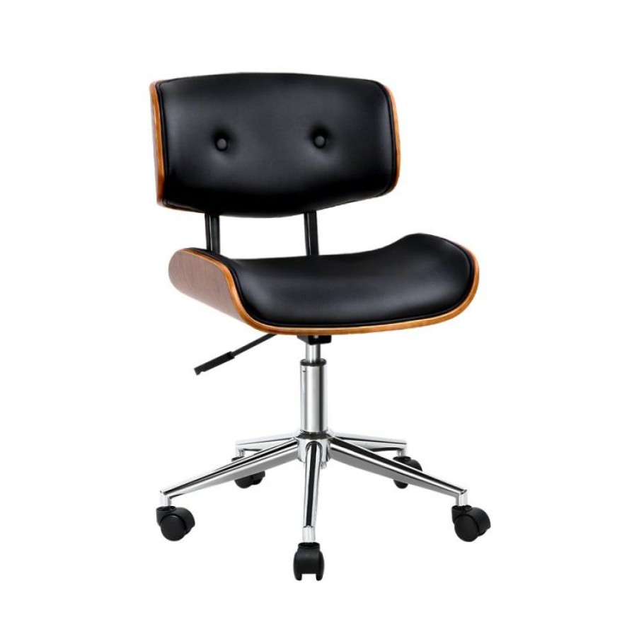 Furnishings * | Home Office Design Office Chair Wooden & Pu Chair Black Excellent