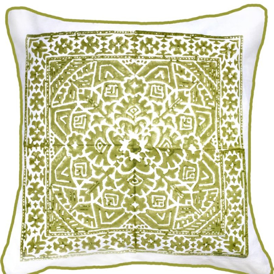 Furnishings * | Bandhini Kilim Block Print Green Cushion 55X55Cm New Collections