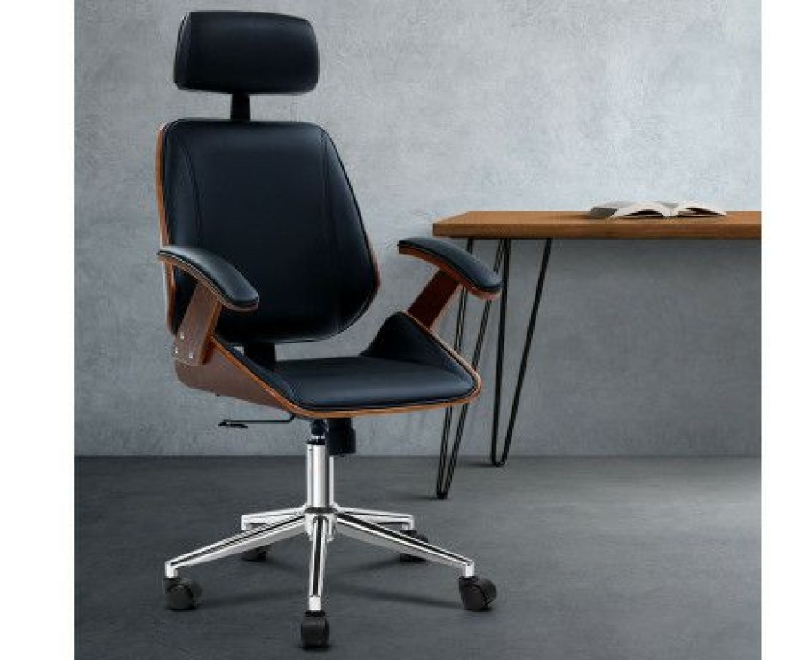 Furnishings * | Home Office Design Wooden Chair Leather Black Less Expensive