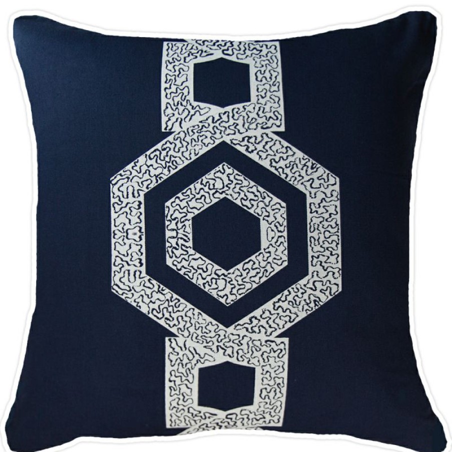 Furnishings * | Bandhini Inter Hexagon Scroll Sash Navy Cushion 55X55Cm Excellent