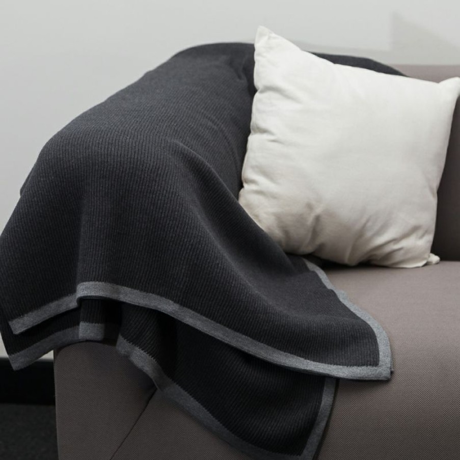 Furnishings * | Bemboka Pure Cotton Frame Throw Grey & Charcoal At Low Price