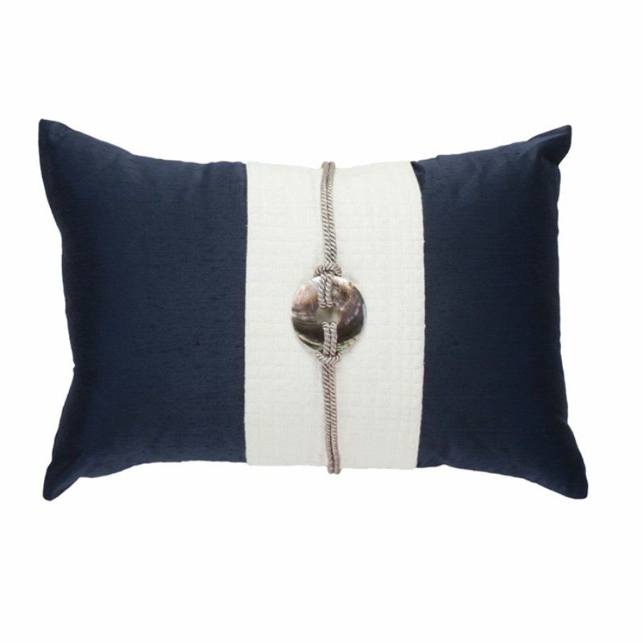 Furnishings * | Bandhini Shell Sash Linen Lumber Navy Cushion 35X55Cm Fire Sale