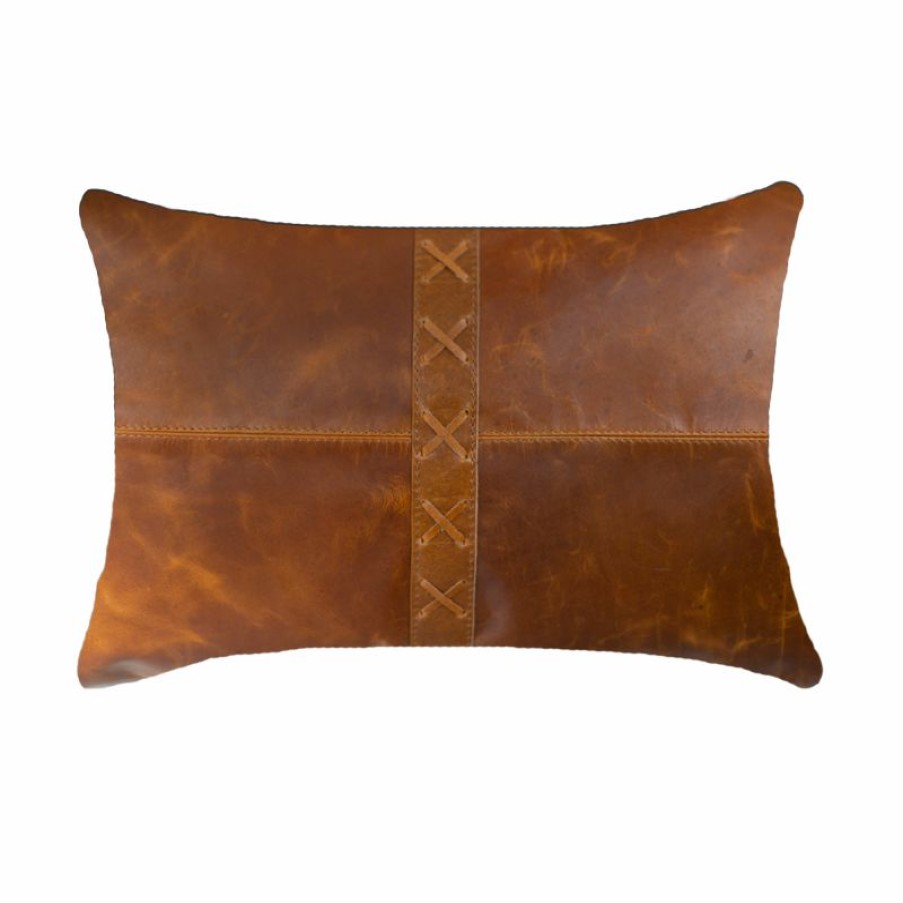 Furnishings * | Bandhini Leather Cross Lumber Cushion 35X55Cm Less Expensive