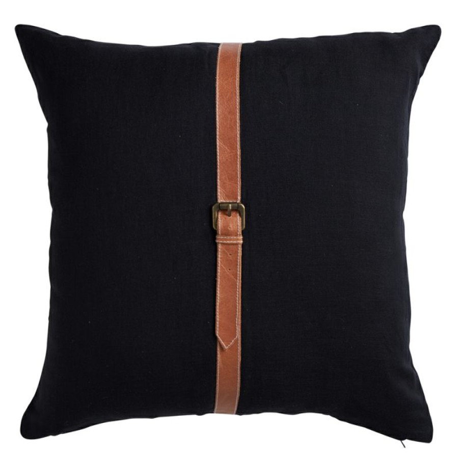 Furnishings * | Paloma Leather Linen Belt Cushion Navy 50X50Cm Shop