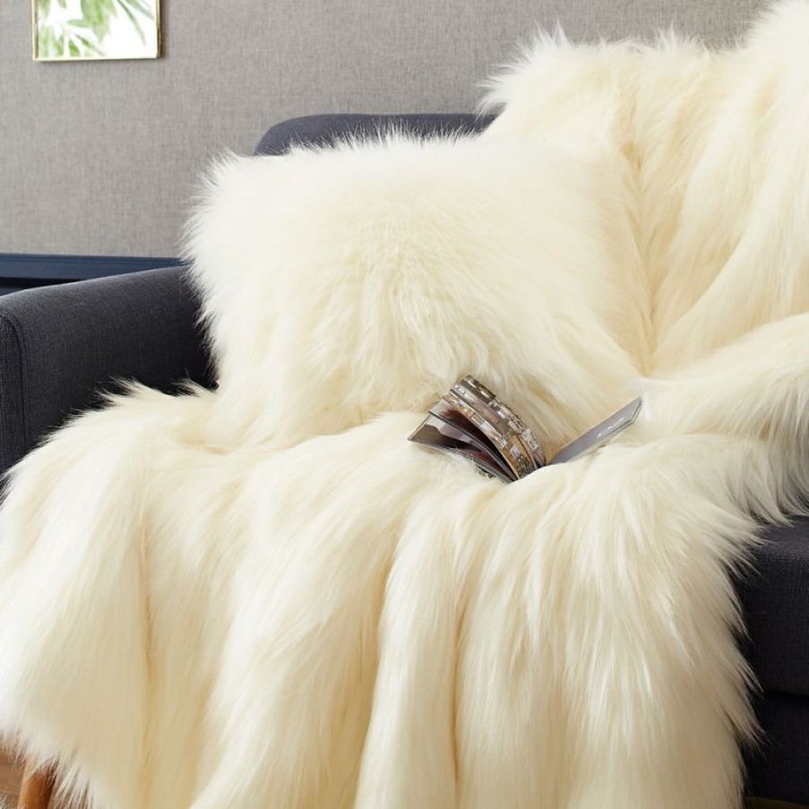 Furnishings * | Evelyne Prelonge Faux Fur Cushion Himalaya Ivory 28X48Cm New Arrivals