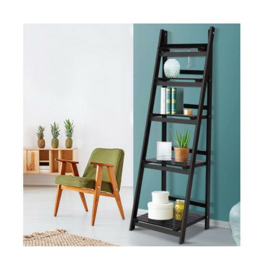 Furnishings * | Home Office Design 5 Tier Wooden Book Shelves Rack Coffee Cheaper