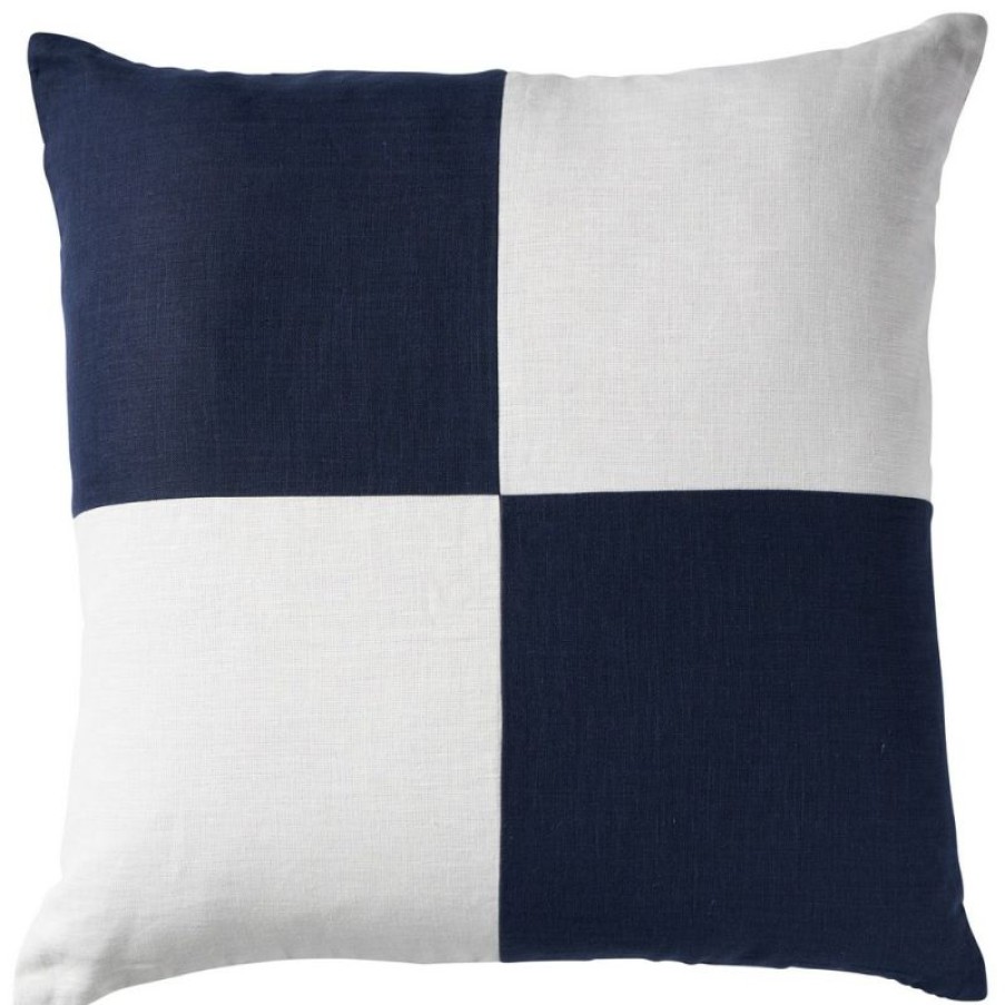 Furnishings * | Paloma Linen Squares Navy Cushion 60X60Cm Simple Drawing