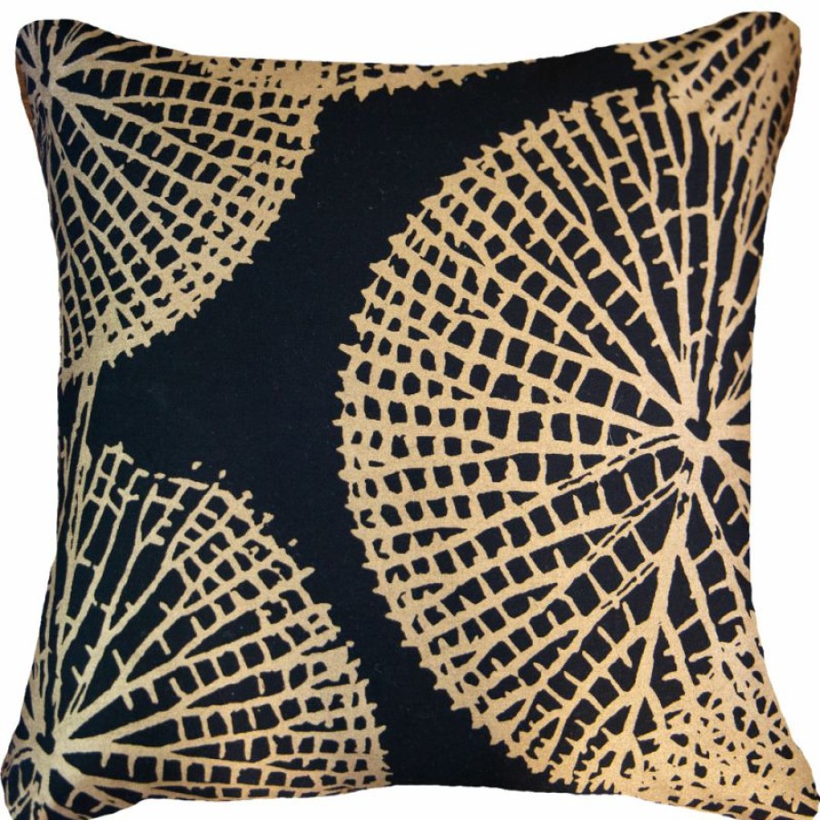 Furnishings * | Bandhini Bone Lily Pad Black Cushion 55X55Cm Top Selling