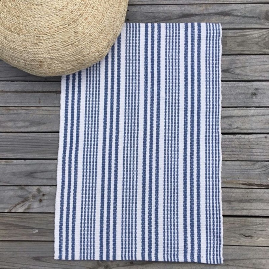 Furnishings * | Carnival Flinders Stripe Mat Denim & White 60X90Cm Shop