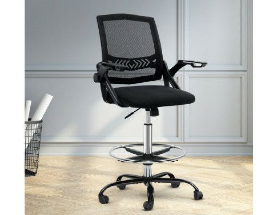 Furnishings * | Home Office Design Chair Veer Drafting Stool Armrest Black At Low Price