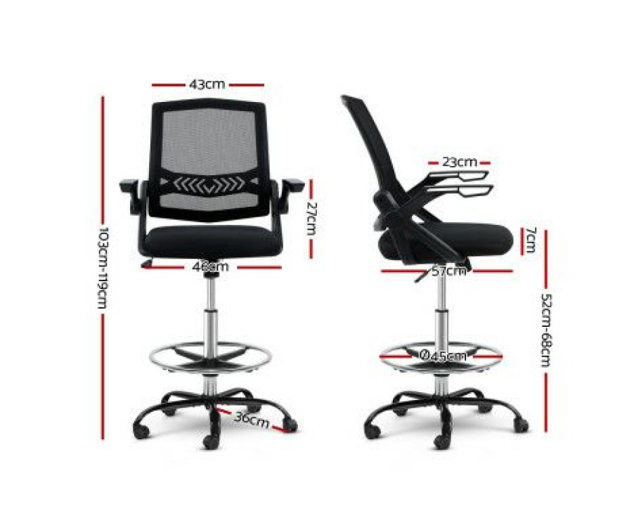 Furnishings * | Home Office Design Chair Veer Drafting Stool Armrest Black At Low Price