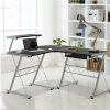 Furnishings * | Home Office Design Corner Metal Pull Out Table Desk Black Cut Price