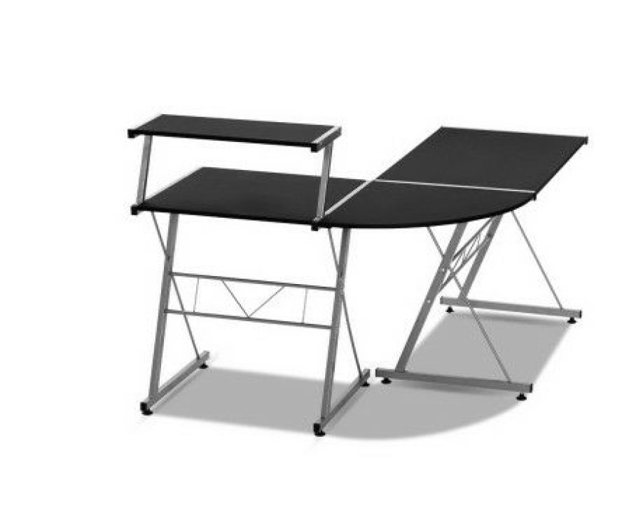 Furnishings * | Home Office Design Corner Metal Pull Out Table Desk Black Cut Price